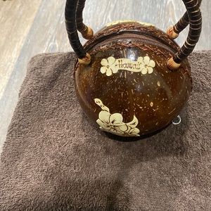 Vintage coconut purse with zipper. Used